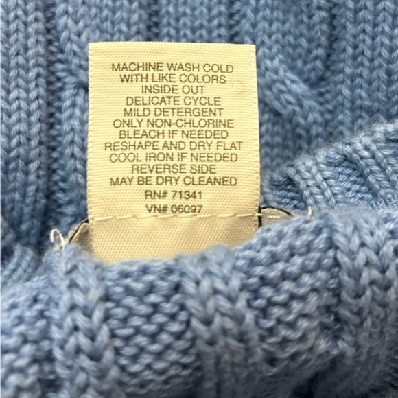 L.L. Bean Cable Knit Sweater Large Cotton Cornflower Blue  Crew Neck Cardigan - Picture 8 of 8